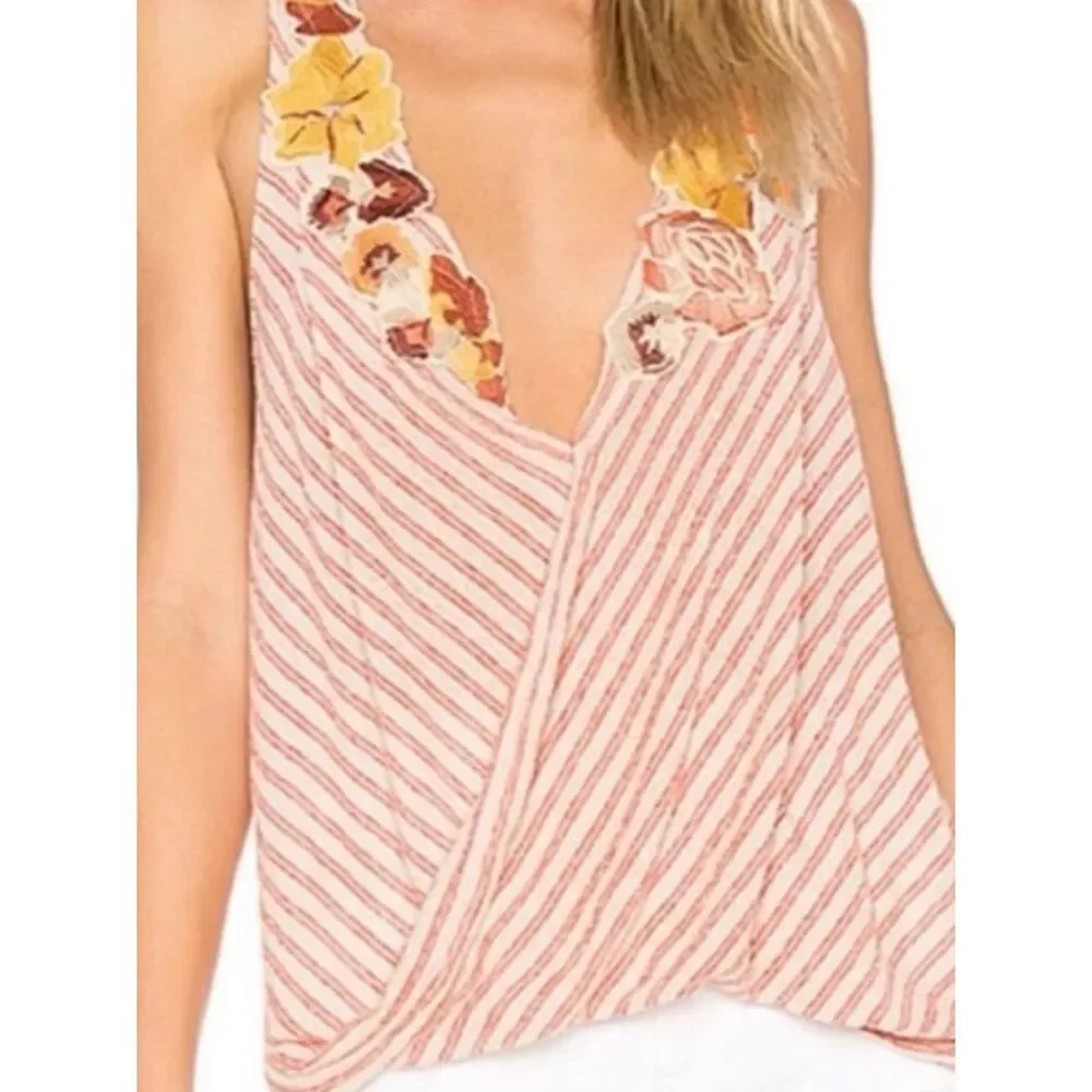 FREE PEOPLE | Frida Floral Striped Wrap Style V-Neck Tank Women’s Size Small